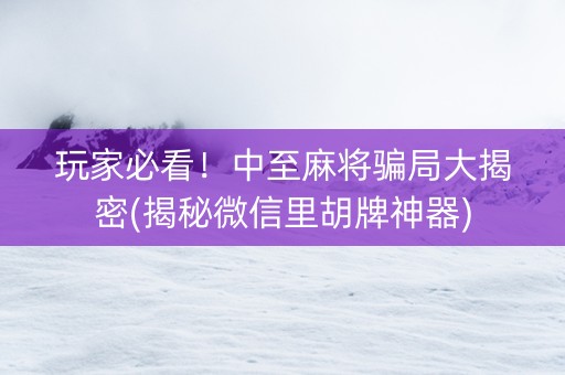 玩家必看！中至麻将骗局大揭密(揭秘微信里胡牌神器)