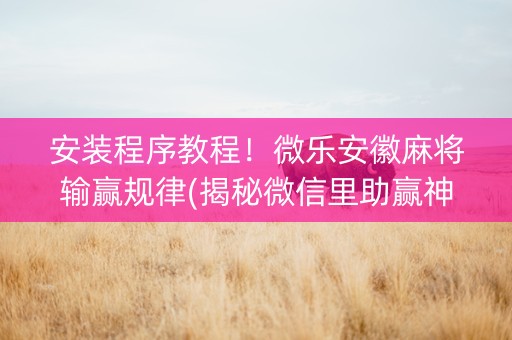 安装程序教程！微乐安徽麻将输赢规律(揭秘微信里助赢神器)