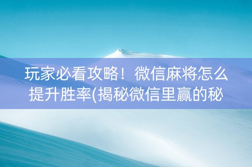 玩家必看攻略！微信麻将怎么提升胜率(揭秘微信里赢的秘诀)