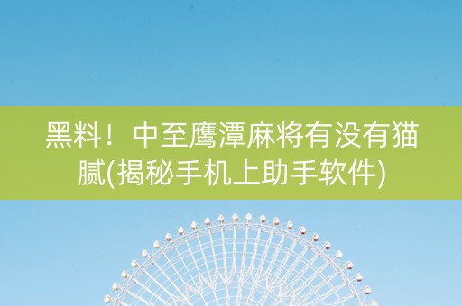黑料！中至鹰潭麻将有没有猫腻(揭秘手机上助手软件)