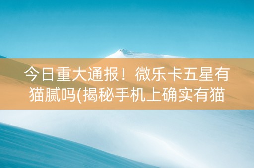 今日重大通报！微乐卡五星有猫腻吗(揭秘手机上确实有猫腻)