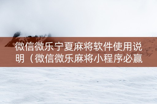 微信微乐宁夏麻将软件使用说明（微信微乐麻将小程序必赢神器免费）