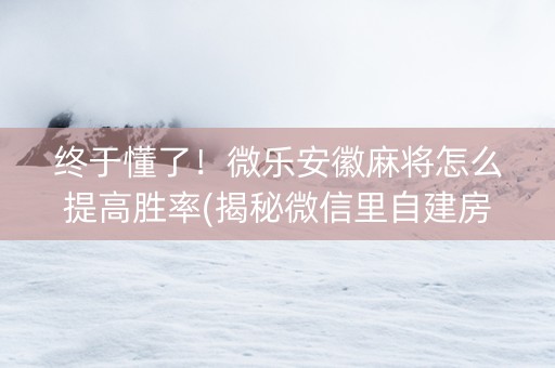 终于懂了！微乐安徽麻将怎么提高胜率(揭秘微信里自建房怎么赢)