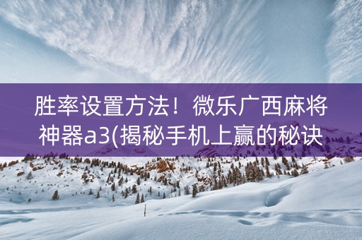 胜率设置方法！微乐广西麻将神器a3(揭秘手机上赢的秘诀)