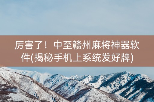 厉害了！中至赣州麻将神器软件(揭秘手机上系统发好牌)