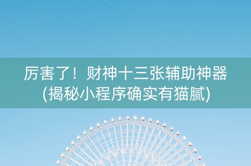 厉害了！财神十三张辅助神器(揭秘小程序确实有猫腻)