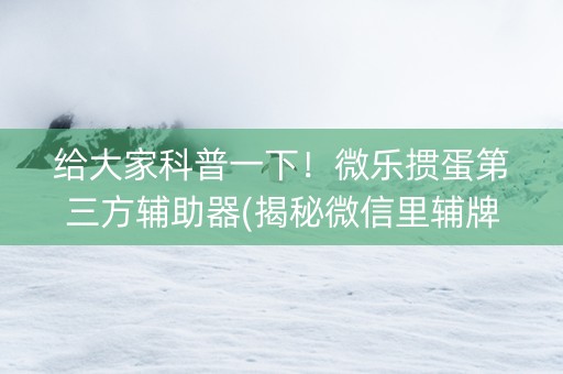 给大家科普一下！微乐掼蛋第三方辅助器(揭秘微信里辅牌器)