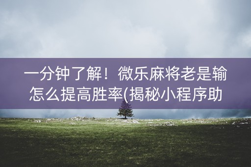 一分钟了解！微乐麻将老是输怎么提高胜率(揭秘小程序助赢神器)