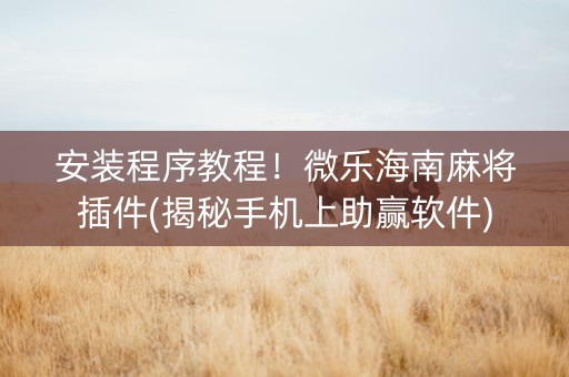 安装程序教程！微乐海南麻将插件(揭秘手机上助赢软件)