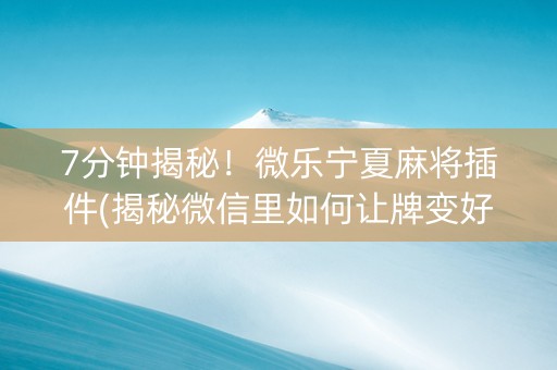 7分钟揭秘！微乐宁夏麻将插件(揭秘微信里如何让牌变好)