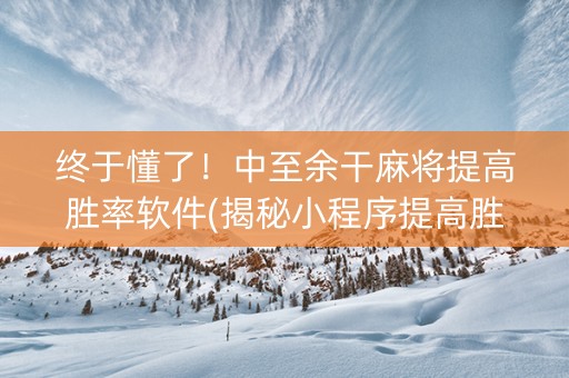 终于懂了！中至余干麻将提高胜率软件(揭秘小程序提高胜率)