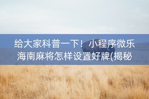 给大家科普一下！小程序微乐海南麻将怎样设置好牌(揭秘小程序输赢技巧)