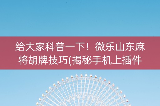 给大家科普一下！微乐山东麻将胡牌技巧(揭秘手机上插件下载)