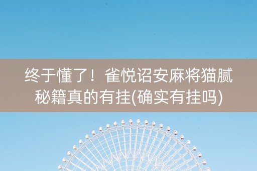 终于懂了！雀悦诏安麻将猫腻秘籍真的有挂(确实有挂吗)