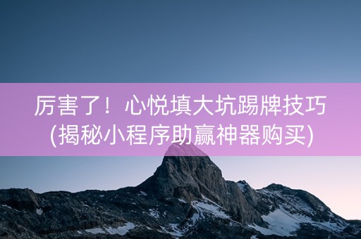 厉害了！心悦填大坑踢牌技巧(揭秘小程序助赢神器购买)