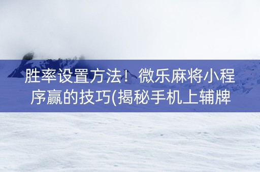 胜率设置方法！微乐麻将小程序赢的技巧(揭秘手机上辅牌器)