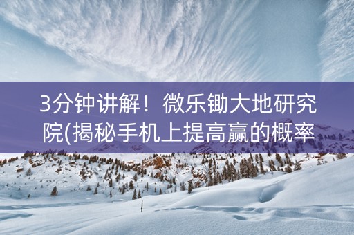 3分钟讲解！微乐锄大地研究院(揭秘手机上提高赢的概率)