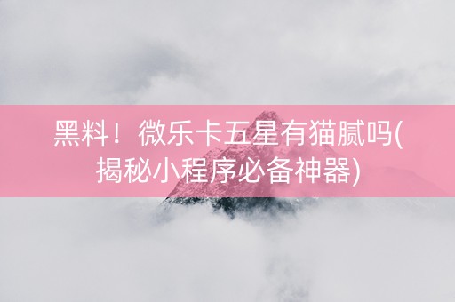 黑料！微乐卡五星有猫腻吗(揭秘小程序必备神器)