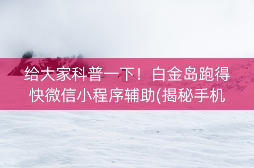 给大家科普一下！白金岛跑得快微信小程序辅助(揭秘手机上提高胜率)