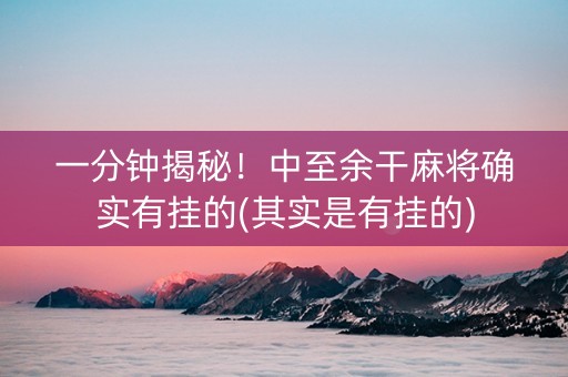 一分钟揭秘！中至余干麻将确实有挂的(其实是有挂的)