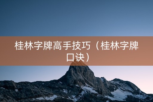 桂林字牌高手技巧（桂林字牌口诀）