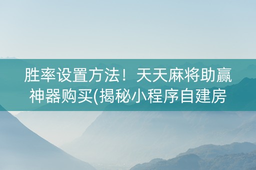 胜率设置方法！天天麻将助赢神器购买(揭秘小程序自建房怎么赢)