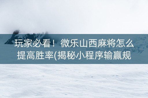 玩家必看！微乐山西麻将怎么提高胜率(揭秘小程序输赢规律)