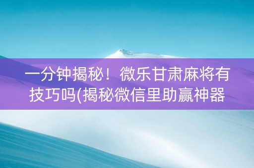 一分钟揭秘！微乐甘肃麻将有技巧吗(揭秘微信里助赢神器)