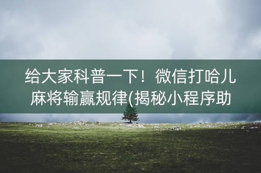 给大家科普一下！微信打哈儿麻将输赢规律(揭秘小程序助赢神器购买)