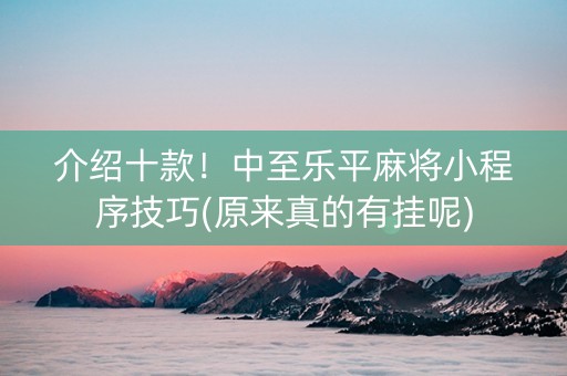 介绍十款！中至乐平麻将小程序技巧(原来真的有挂呢)