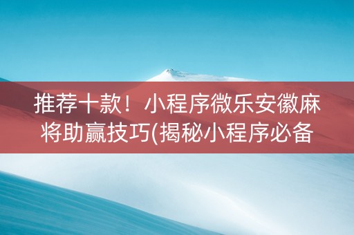 推荐十款！小程序微乐安徽麻将助赢技巧(揭秘小程序必备神器)