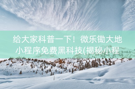 给大家科普一下！微乐锄大地小程序免费黑科技(揭秘小程序攻略插件)