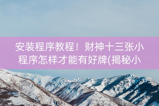 安装程序教程！财神十三张小程序怎样才能有好牌(揭秘小程序插件免费)