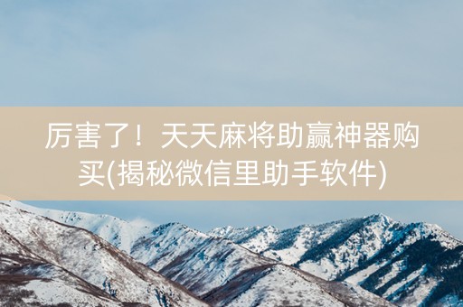 厉害了！天天麻将助赢神器购买(揭秘微信里助手软件)