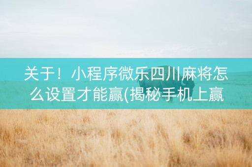 关于！小程序微乐四川麻将怎么设置才能赢(揭秘手机上赢牌技巧)