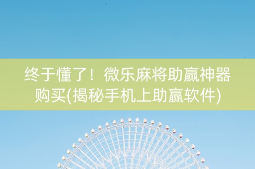 终于懂了！微乐麻将助赢神器购买(揭秘手机上助赢软件)