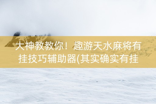 大神教教你！趣游天水麻将有挂技巧辅助器(其实确实有挂)