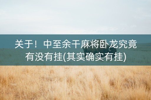 关于！中至余干麻将卧龙究竟有没有挂(其实确实有挂)