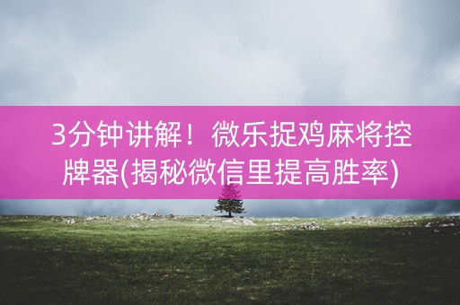 3分钟讲解！微乐捉鸡麻将控牌器(揭秘微信里提高胜率)