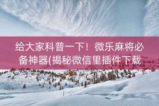 给大家科普一下！微乐麻将必备神器(揭秘微信里插件下载)