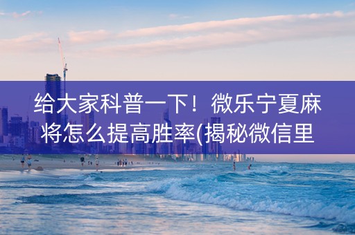 给大家科普一下！微乐宁夏麻将怎么提高胜率(揭秘微信里攻略插件)