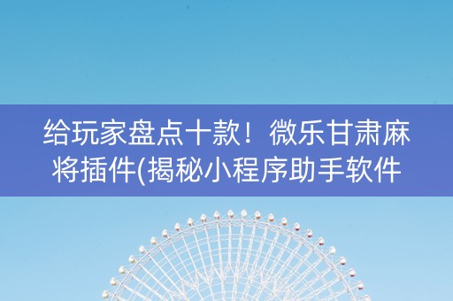 给玩家盘点十款！微乐甘肃麻将插件(揭秘小程序助手软件)