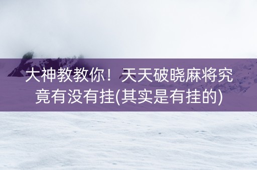 大神教教你！天天破晓麻将究竟有没有挂(其实是有挂的)