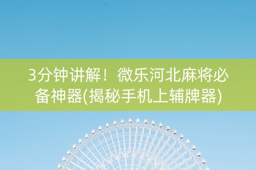 3分钟讲解！微乐河北麻将必备神器(揭秘手机上辅牌器)