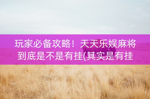 玩家必备攻略！天天乐娱麻将到底是不是有挂(其实是有挂确实有挂)