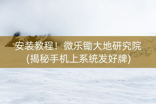 安装教程！微乐锄大地研究院(揭秘手机上系统发好牌)