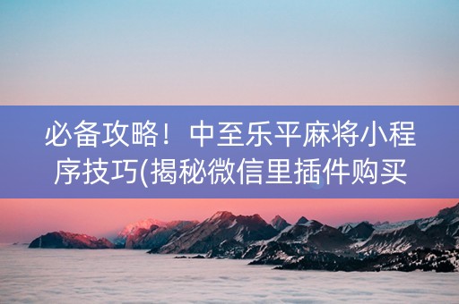 必备攻略！中至乐平麻将小程序技巧(揭秘微信里插件购买)