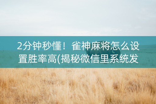 2分钟秒懂！雀神麻将怎么设置胜率高(揭秘微信里系统发好牌)