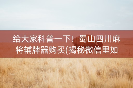 给大家科普一下！蜀山四川麻将辅牌器购买(揭秘微信里如何让牌变好)