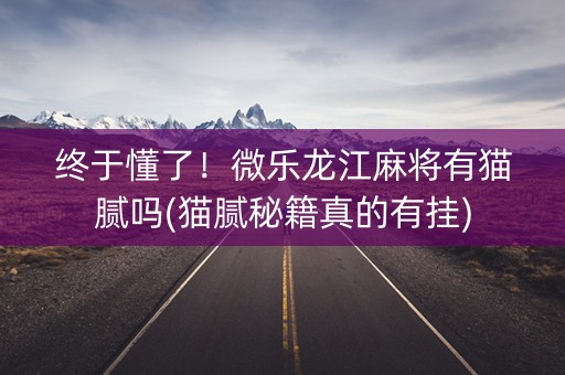 终于懂了！微乐龙江麻将有猫腻吗(猫腻秘籍真的有挂)